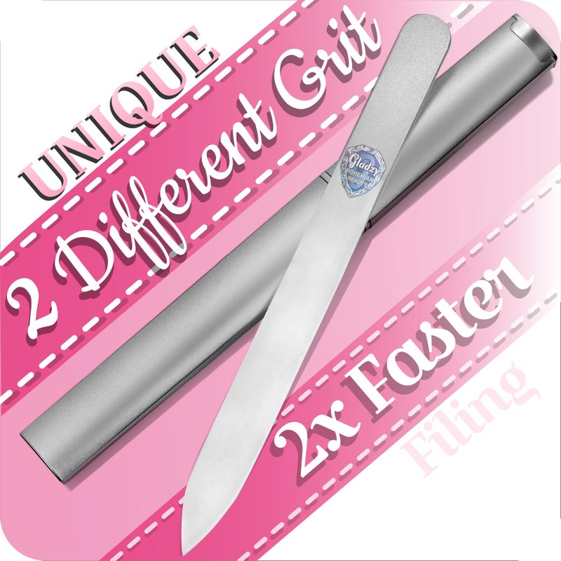 GLADZY Czech Glass Nail File with Case â€“ Double Sided Crystal Nail File for Natural Nails, Dual Grit Coarse & Smooth Sides, Etched Bohemian Glass Manicure Tool, Professional Care, Ethically Made in EU - Image 1